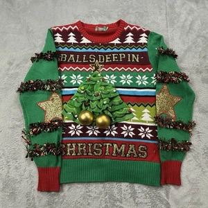 Spencer’s “Balls Deep In Christmas” Ugly Christmas Sweater Men’s M Green Light  - Picture 1 of 5