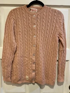 Vtg Fine Quality Sweaters Pink Button Cable Knit Wool Blend Sweater Union Made M - Picture 1 of 5