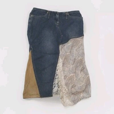 Falda Denim XOXO Vintage Vibe Boho 7 Dobladillo Asimétrico Parche Encaje Recorte Paisley Foto 1 de 4