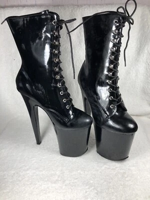 DEVIOUS XTREME 1020 Sexy Bailarina 8" Tacón Plataforma Cordones Negro Botines Talla 8 Foto 1 de 4