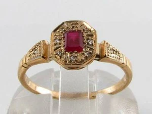 DAINTY 9CT 9K GOLD RUBY & DIAMOND ART DECO INS CLUSTER HALO RING FREE RESIZE - Picture 1 of 5