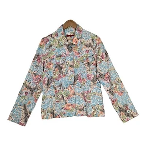 Joni B Jacket Shacket sz L Multicolor Button Front Pockets Spring Colorful - Picture 1 of 16