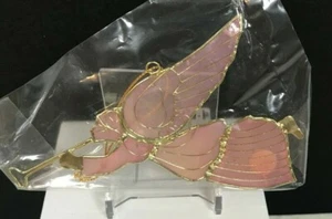Russ Angel w/ Gabriel's Horn Pink Acrylic Stained Glass Gold Tone Ornament - Picture 1 of 3