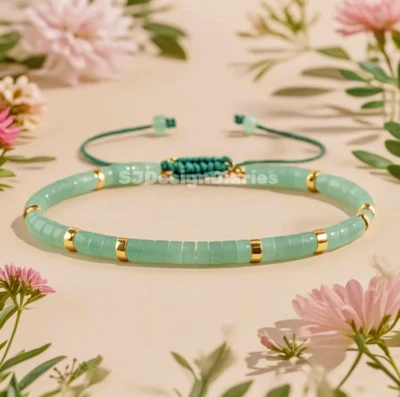 2025NEW Green Aventurine Bead Braided Bracelet Aventurine Adjustable Bracelet - Image 1 of 4