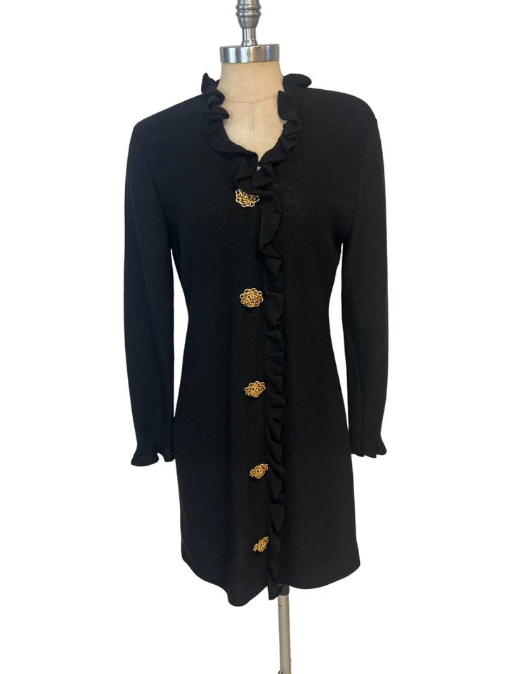 Vestido Steve Fabrikant Vintage Negro Mezcla Lana Botones Dorados Mediano Foto 1 de 4
