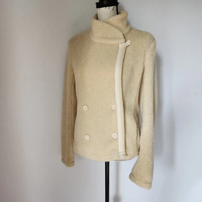Chaqueta polar estándar James Perse encogida Sherpa cuello alto botón beige talla 4 Foto 1 de 4