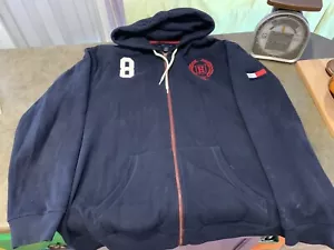 Felpa con cappuccio e zip vintage TOMMY HILFIGER taglia XXL blu navy - Foto 1 di 6