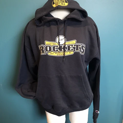 Y2K University of Toledo Rockets Champion Sweatshirt Large Blue Hoodie Vintage Cover