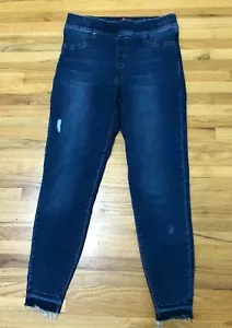 Jeans Spanx Sara Blakely skinny donna L blu denim pull-on invecchiato polsino grezzo - Foto 1 di 10
