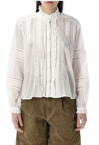 Isabel Marant Etoile Valda White Cotton Embroidered Ruffle Shirt Blouse 10 - Picture 1 of 5