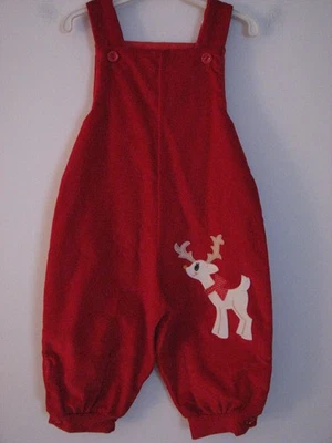 Nuevo con etiquetas Pantalones Mameluco Vintage Infantil Niño Niña Talla 6 Meses Terciopelo Rojo Navidad Reind Foto 1 de 4