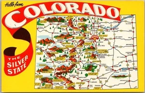 Mapa postal vintage de COLORADO mapa de carreteras / Mirro-Krome década de 1960 - sin usar - Imagen 1 de 2
