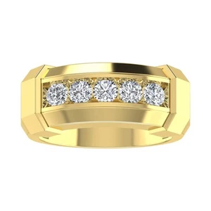 14k Yellow Gold 1Ct Round Cut Lab Grown Diamond Men's Wedding Band - Picture 1 of 4