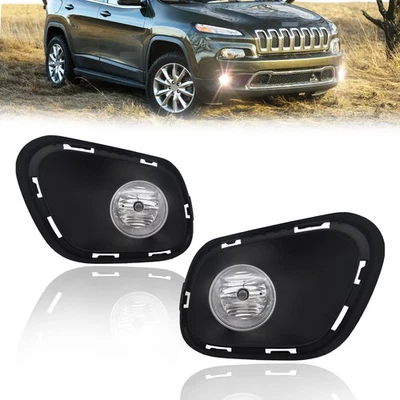 Pair For 2014-2018 Jeep Cherokee Fog Lights Front Bumper Lamps with Bulbs - Imagem 1 de 4