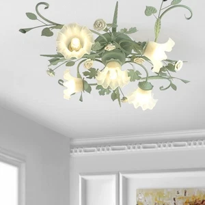 French Country Style Chandelier Flower Shade Semi Flush Mount Light Living Room - Picture 1 of 12