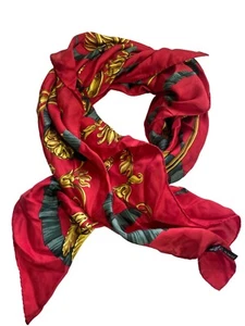 Daks Red Italian Silk Scarf With Gold Baroque Print - Picture 1 of 8
