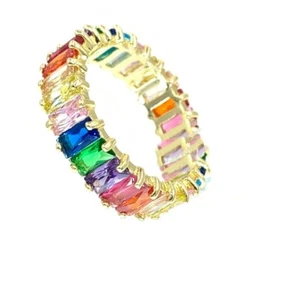 Multicolor Gold Cz Rainbow Eternity Ring Stack Ombre Band - Imagen 1 de 4