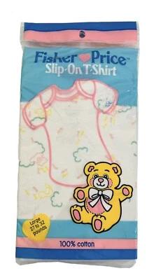 Camiseta sin cordones Fisher Price vintage infantil grande 27-32 libras. Nuevo en paquete 1987 algodón Foto 1 de 4