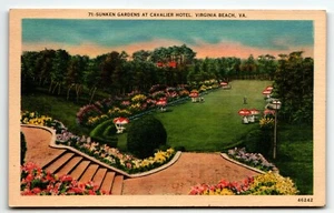 Postal de lino Cavalier Hotel Sunken Gardens Virginia Beach VA UNP - Imagen 1 de 2