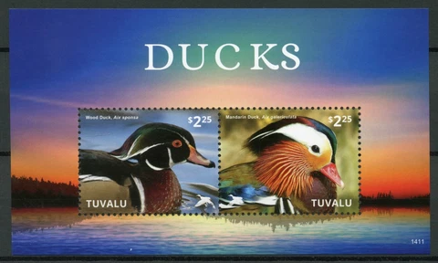 Tuvalu Birds on Stamps 2014 MNH Ducks Wood Mandarin Duck 2v S/S I Cover