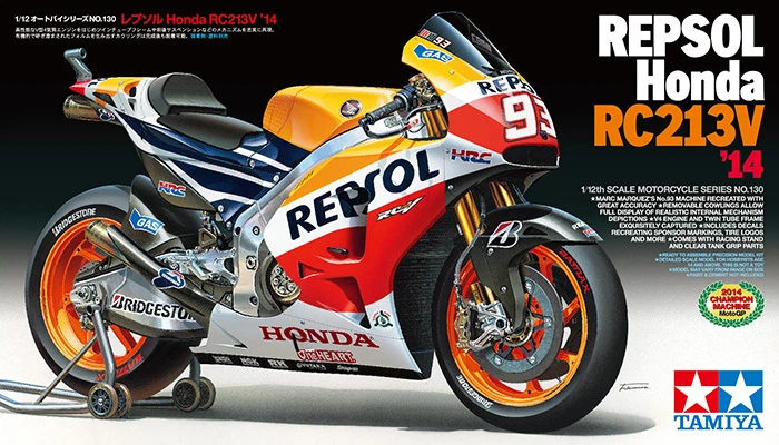 Tamiya 14130 1/12 Scale Model Kit Repsol Honda RC213V '14 GP Champion Marquez - Image 1 of 4