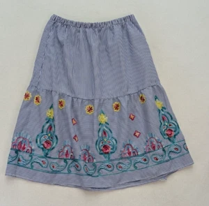 Magic Women's Skirt Size L A-line Blue Stripped Floral Embroidered Elastic Waist - Picture 1 of 20