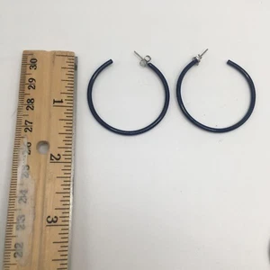 Dunkelblau Emaille Silber Ton Metall Offene Ende Creolen Ohrringe 1 1/2" - Bild 1 von 3