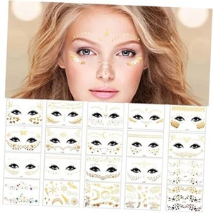Zonon,20 Sheets Face Metallic Temporary Tattoo Sticker, Face Gold Temporary - Picture 1 of 7