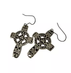 Pendientes cruzados HMK COS punk gótico celta cosplay tono plateado perforados - Imagen 1 de 5