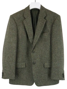 HARRIS TWEED X GURTEEN Blazer Men's XLARGE Lined Green Herringbone Pure Wool - Picture 1 of 10