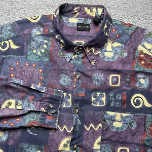 Vintage Structure Shirt Mens Extra Large Aztec Tribal Mask Geometric Artsy 90s - Picture 1 of 12