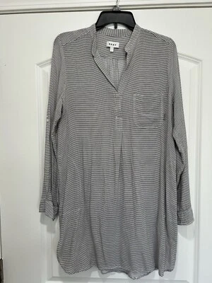 DKNY Long Sleeve Women's Striped Shirt Dress Tunic Mini Dress Grey White Small - Image 1 of 4