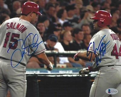 Foto firmada por Tim Salmon & Shawn Wooten de los ángeles 8x10 certificado de autenticidad Bas Roy Serie Mundial 2002 Foto 1 de 4