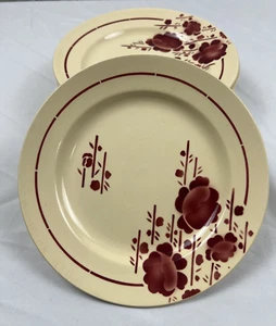 St Amand France 10 Mittags- oder Salat-/Dessertteller beige rot geblümt Vintage - Bild 1 von 11