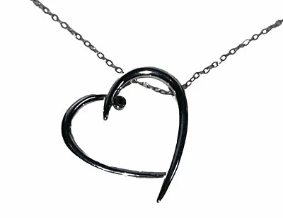 925 Silver Black Diamond Necklace With Heart Pendant Boxed Certificate Italy 1.8 - Image 1 of 4