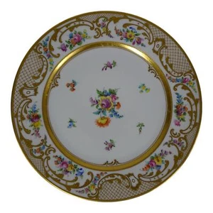 Ambrosius Lamm Dresden Saxony 11" Dinner Plate Floral w Raised Gold 1930s SH5 - Picture 1 of 8