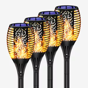 XODO FL1 Solar Torch, 4PK w/ Flickering Flames, Solar Garden Lights, Waterproof - Picture 1 of 17