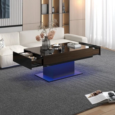 High Glossy Led Coffee Table with 2 Storage Drawers for Living Room Center Table - Image 1 of 4