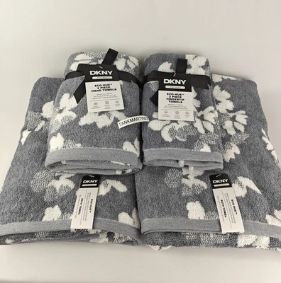 Juego de 8 DKNY 2 toallas de baño y 2 toallas de mano y 4 paños de lavado facial flores florales grises Foto 1 de 4