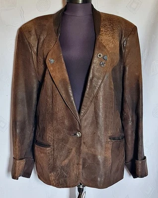 CHAQUETA VINTAGE DISTLERTRACHTEN OKTOBERFEST DIRNDL CUERO MUJER ABRIGO US14 EU42 Foto 1 de 4