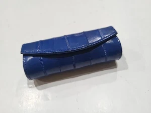 Echt Aalhaut Damen Leder Lippenstift Halter Mini Spiegel Etui Blau Vintage - Bild 1 von 4
