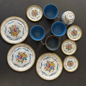 Juego de té de juguete de metal para niños de hojalata arte Ohio vintage de 12 piezas azul floral - Imagen 1 de 5