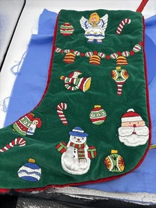 Vintage Samt bestickt Applikation Weihnachtsstrumpf Weihnachtsmann Engel Schneemann  - Bild 1 von 6