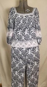 Panama Jack Linen Rayon Blend 2 Piece Set Blouse And Crop Pant M Tropical - Picture 1 of 20