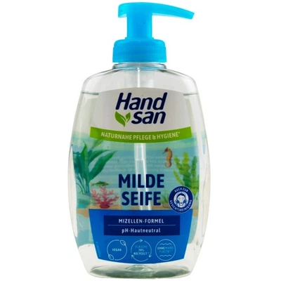 Hand san Milde Seife 1 x 300ml Flüssigseife mit Spender vegan Handseife Gesicht - Bild 1 von 2