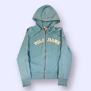 Y2k Polo Ralph Lauren Blue Spell Out Zip Up Hoodie Size Medium - Picture 1 of 7