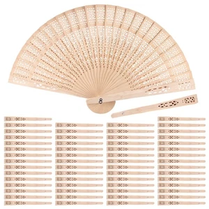 Paquete de 60 abanicos de sándalo de 8 pulgadas, abanico plegable de madera vintage, hueco C... - Imagen 1 de 6