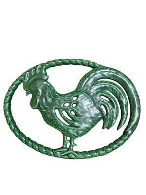 Remache de gallo de hierro fundido verde vintage hecho en Francia decoración de cocina 8 X 10" ovalado Foto 1 de 4