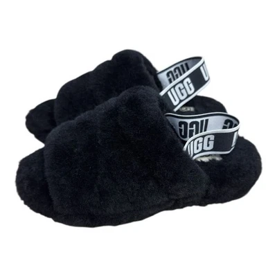 UGG Fluff Yeah Slide Black Shearling Slingback Slippers Size 7 Comfort Shoe - Image 1 of 4