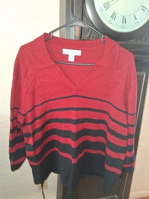 chaus & co women's sweater top red/black 3x - Image 1 of 4
